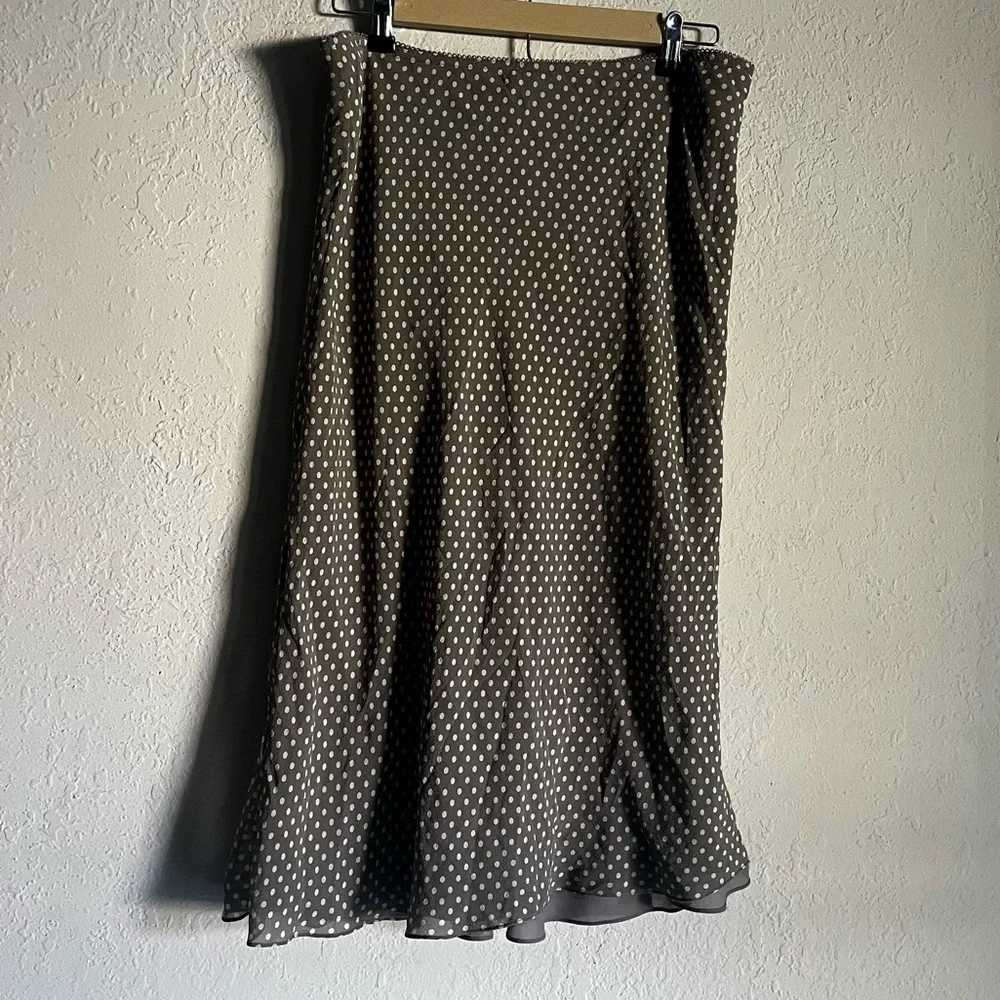 100% Silk Brown Colored Polka Dot Vintage Skirt - Picture 4 of 5